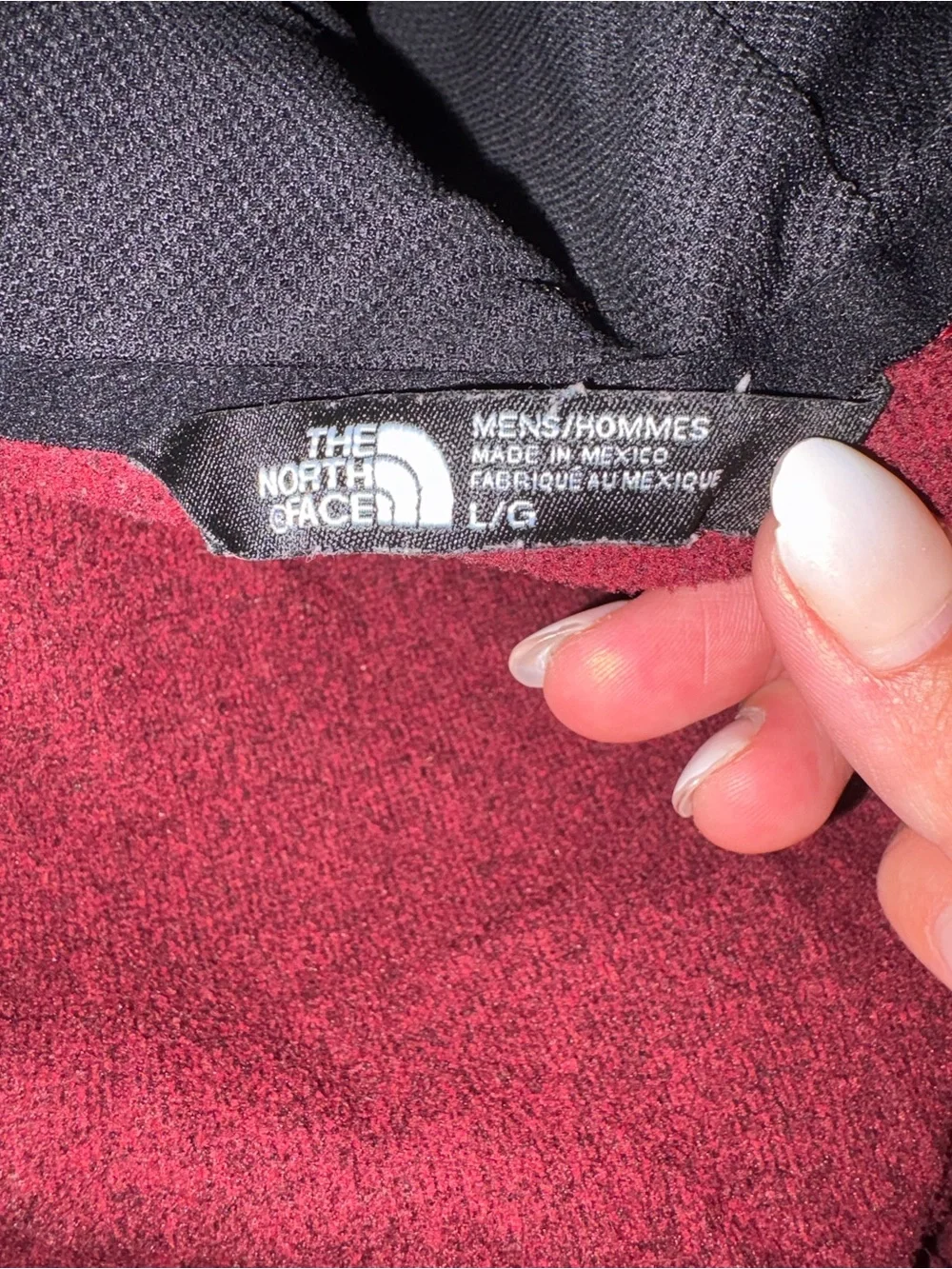The North Face Mens Large Burgundy Fleece Full Zip Hoodie Logo Thumb Holes